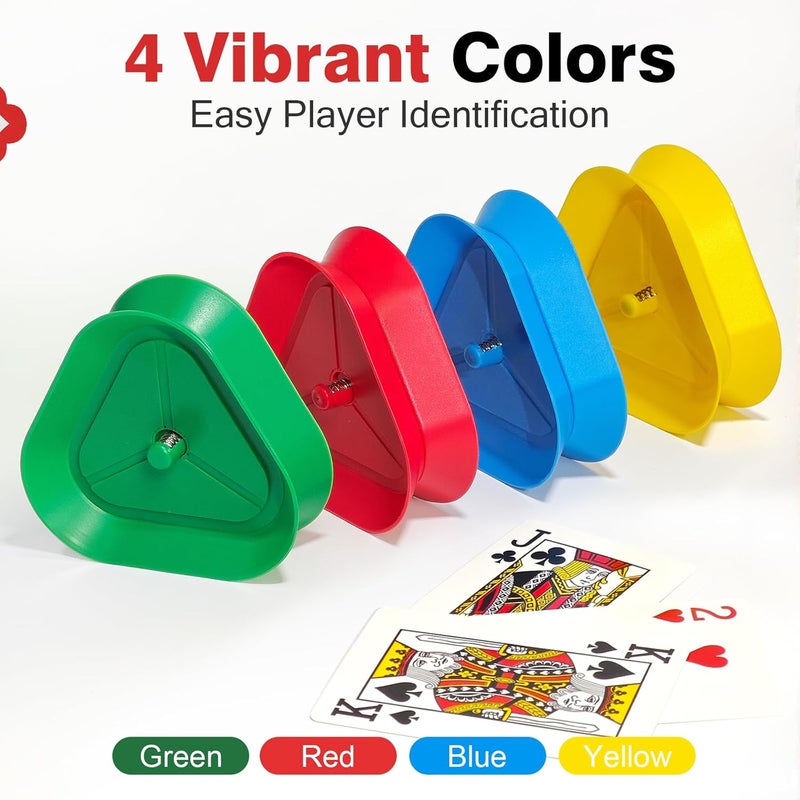 LEAFORIA Playing Card Holders 4 Pack - Triangle Hands Free Card Holder for Kids, Adults, Seniors | Plastic Card Holders for Poker, Game Nights, Classroom Activities (4 Colors) - Image 4